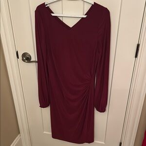 Lauren Elegant Wine V-Neck Ruched Cocktail Dress, size 10